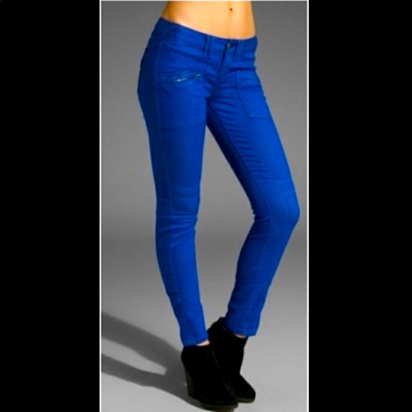 Free People Denim - Free People Moto Zip Skinny Jeans Royal Blue size 28